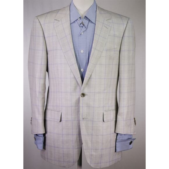 Beaux New York Bespoke Custom Gray Purple Windowpane Wool Linen Silk Blazer 42S - Picture 2 of 11